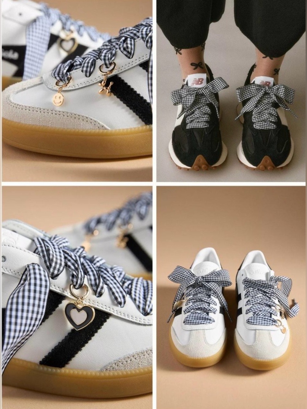 Anthropologie Black and White Gingham Shoe Ribbon